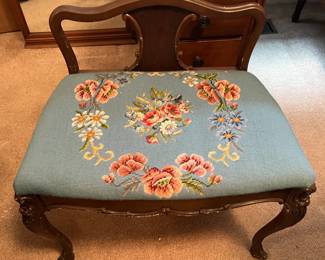 Matching vanity stool with petit point seat cushion