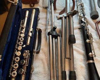 A few musical instruments: flute, clarinet, violin, guitars, ukulele