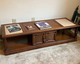 vintage wood coffee table with sliding doors