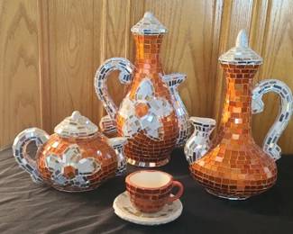 Handmade mosaic decorative vases and teapots