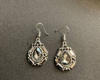 Silver colored with clear stone dangle earrings