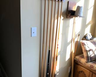 #93	Wood Pool Table w/balls & Pool Cues w/rack - 54x98 - You pay for movers upstairs (as is scratches)	 $300.00 			
