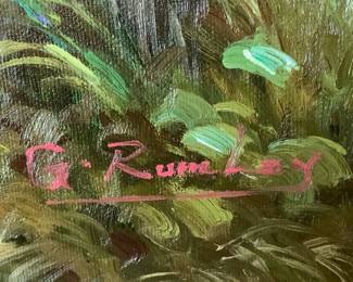 #6	original acrylic painting of chalet in front of pond 51x41	 $175.00 			
