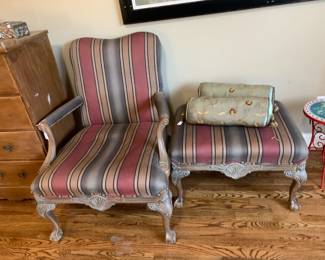 #133	Burgandy/Teal/Tan French Provincial Chair w/ottoman	 $75.00 			
