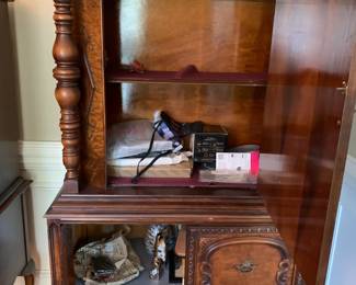 #2	china cabinet with 3 doors, burled wood and carving, 38x19x66 as is - tiny chip	 $300.00 			
