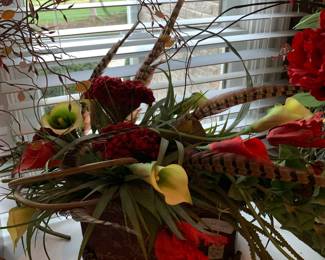 #143	Red Flower Arrangement in Metal Rectangular Pot	 $90.00 			
