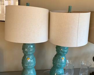 #122	Aqua Ceramic Lamp - 29" Tall - sold as a pair	 $40.00 			

