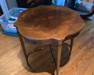 #155	Wood Round Table w/cross hatch legs - 28x28 (as is finish)	 $75.00 			
