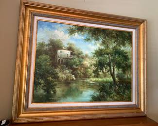 #6	original acrylic painting of chalet in front of pond 51x41	 $175.00 			
