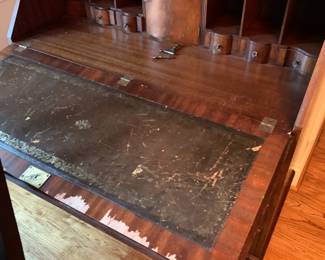 #116	Wood Secretary w/drop-front w/2 glass doors & 5 drawers- 38x19-34x84 - 1 piece	 $200.00 			
