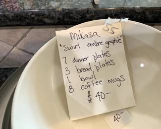 #55	Mikasa white/Gray China - 19 pcs	 $40.00 			
