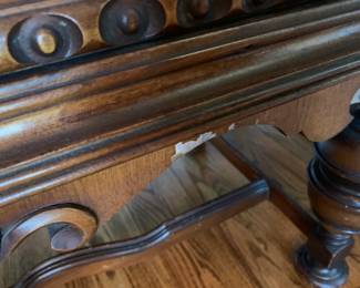 #2	china cabinet with 3 doors, burled wood and carving, 38x19x66 as is - tiny chip	 $300.00 			
