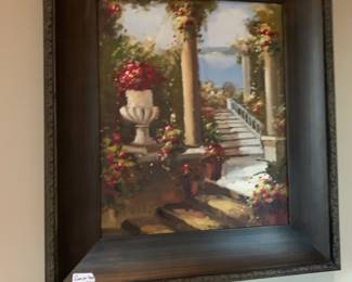 #149	Acrylic Roses on Steps Framed Painting - 23x33	 $60.00 			
