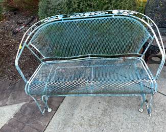 #89	Green Wrought Iron Painted Glider Loveseat 	 $45.00 			
