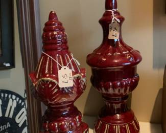 #153	Pair Red Ceramic Décor items - 	 $30.00 			
