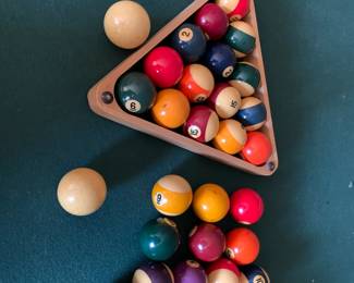 #93	Wood Pool Table w/balls & Pool Cues w/rack - 54x98 - You pay for movers upstairs (as is scratches)	 $300.00 			
