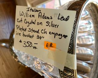 #124	Italian William Adams Lead Cut Crystal on Silver Plated Stand Champagne Ice Bucket - 34" 	 $350.00 			
