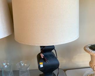 #123	Brown Ceramic Lamp Base w/shade - 30" tall	 $20.00 			
