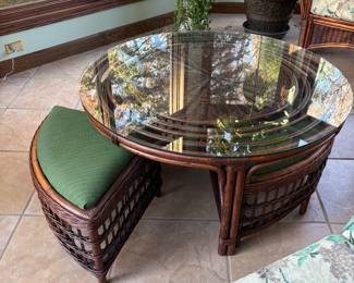 Rattan Glass Coffee Table & 4 Nesting Stools