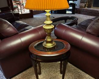 Accent Table and Brass Lamps