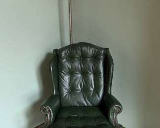 Green Leather Tufted Wingback Armchair