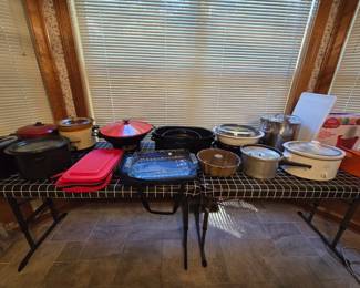 Crock pots, woks, pressure cookers, stock pots, dutch ovens
