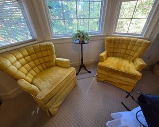 MCM yellow velour like chairs