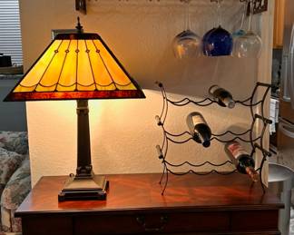 wine rack, table wine rack, tiffany style lamp