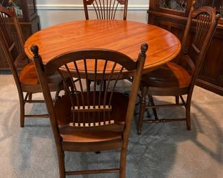 ETHAN ALLEN french country dining table, 1 leaf, 4 chairs, wrought iron base