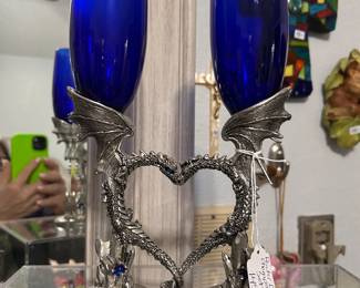 pewter and cobalt wedding toast goblets