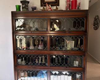 antique Barrister bookcase with leaded glass from England