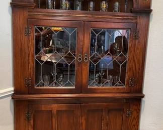 antique corner cabinet with leaded glass from England