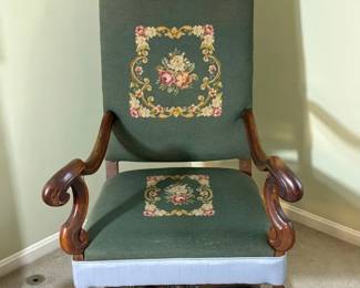 Carved Jacobean Style Armchair with Needlepoint Upholstery