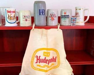 Beer Mugs and Hudepohl Apron