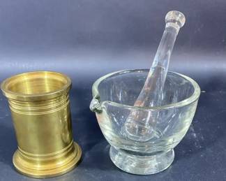 Heavy Brass Mortar Plus Glass Mortar And Pestle