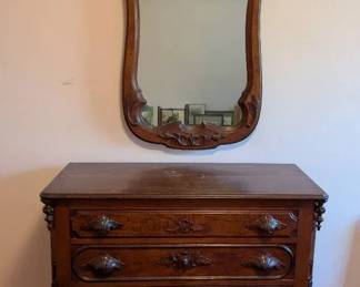 Antique Victorian East Lake 4 Drawer Dresser w Antique Victorian Mirror
