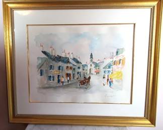Urbain Huchet Watercolor of A European Street Scene