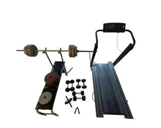 Weslo Cadence 845 Treadmill, Weight Bench Plus Weights And Dumbbells