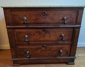 Antique Victorian 3 Drawer Washstand w Marble Top
