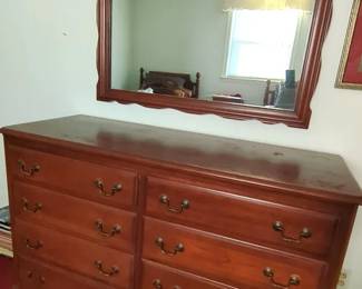 Cherry Wood 8 Drawer Dresser Plus Mirror