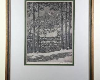 E T Hurley, Rookwood Artist Signed Etching Of Mount Adams