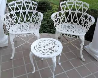 White Wrought Iron Armchairs With Side Table