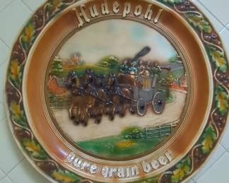 Vintage Hudepohl Beer Chalkware Advertising Wall Plate