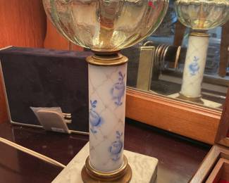 Gilt accented blue and white floral lamp $88 + tax