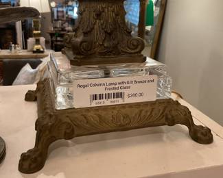 Regal column lamp with gilt bronze and frosted glass $80 + tax
