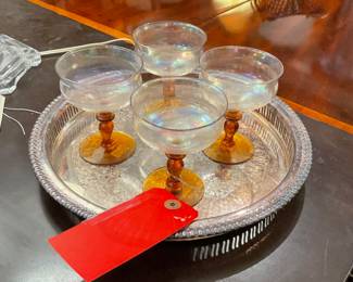 Amber and carnival glass coupes (4) $60 + tax