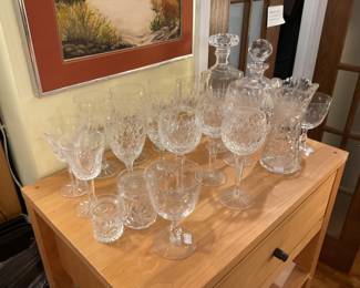 Cut crystal glasses, vases, decanters