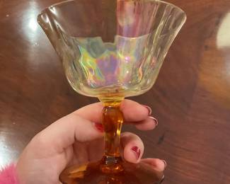 Carnival glass coupe glasses (2) $30 + tax