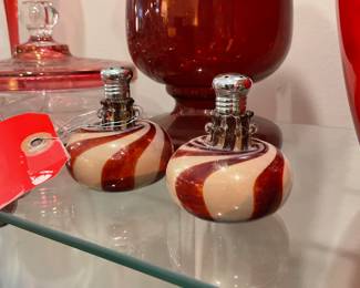 Hand blown glass peppermint salt and pepper shakers $20 for pair