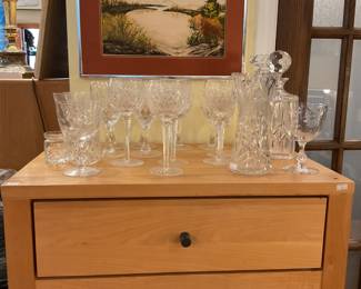 Cut crystal glasses, vases, decanters